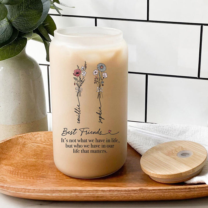 Personalized Best Friends Birthday Flower Frosted Straw Glass