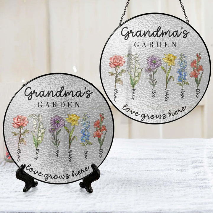 Custom Family Birth Flowers Glass Suncatcher
