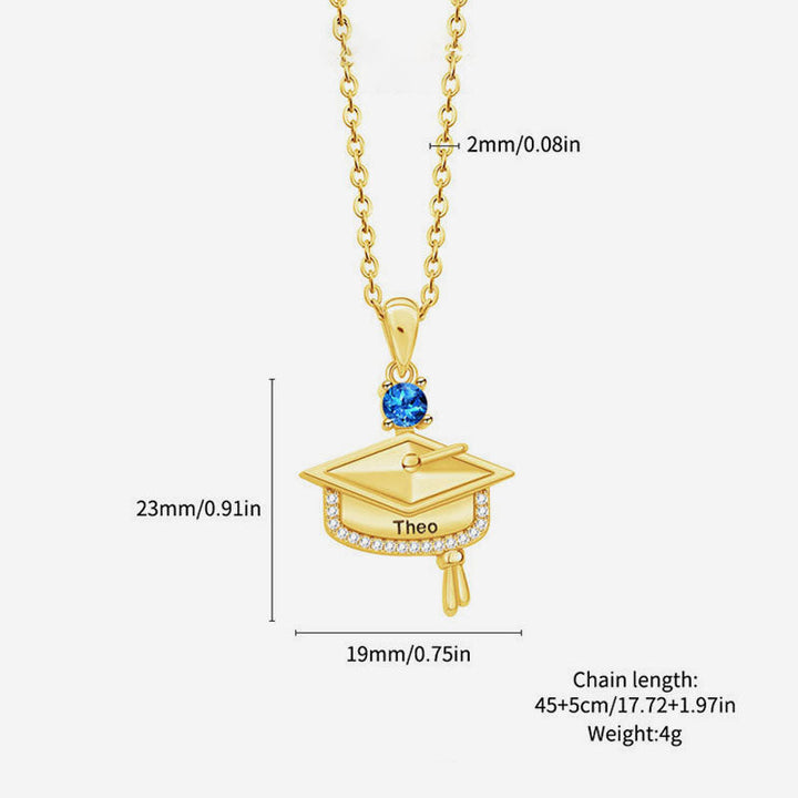 Personalized Graduation Cap Birthstone Necklace with Engraved Name and Year