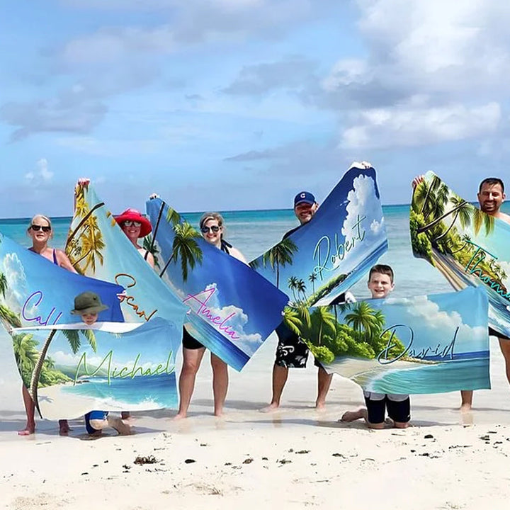 Personalized Tropical Beach Palm Tree Oversized Beach Towel
