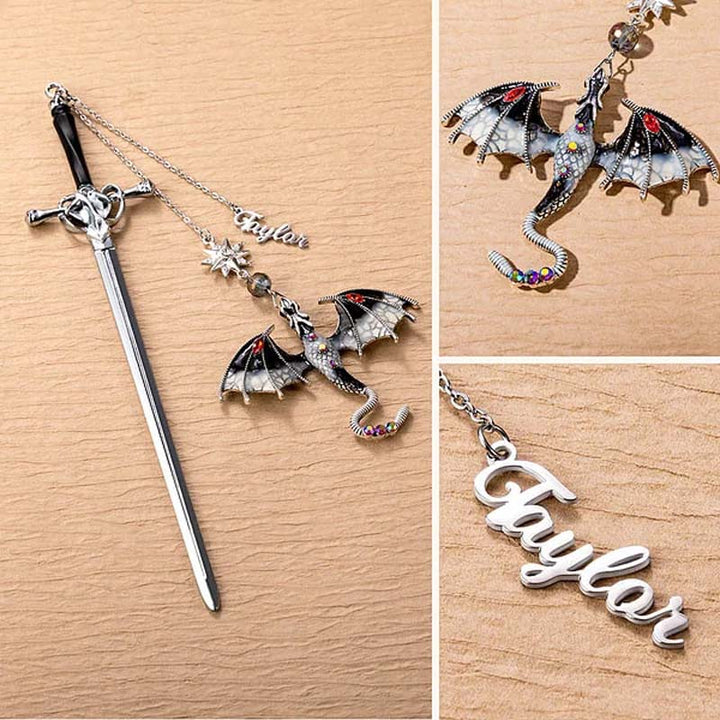 Customized Personalized Dragon Sword Pearl Star Fantasy Bookmark