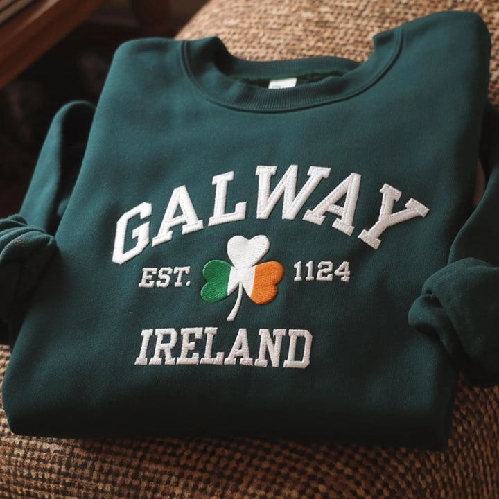 Custom City/County St Patrick's Day Embroidered Four Leaf Clover Sweatshirt