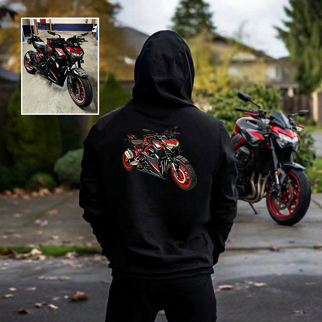 Custom Motorcycle Embroidered Hoodie – Front or Back Design Biker Hoodie 🏍️🧵
