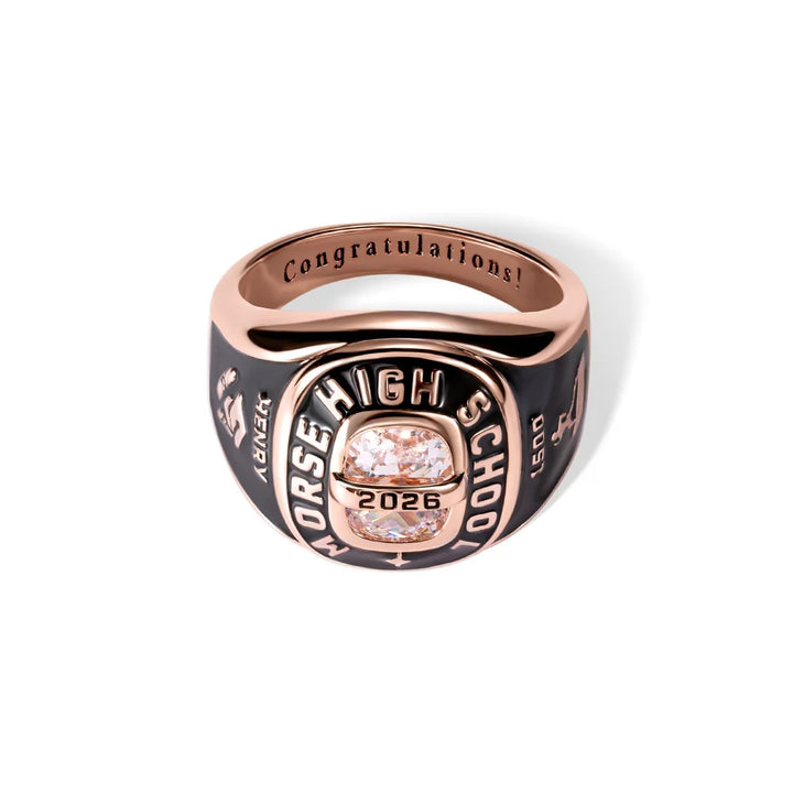 Your Grad Story, Stuck in Stone - Custom Birthstone Class Ring Engraved School Name - Gift for High School/University Graduates