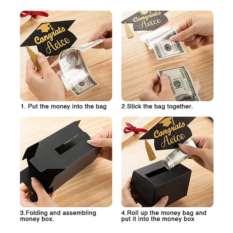 Personalized Glitter Graduation Cap Pull Out Money Gift Box Money Holder