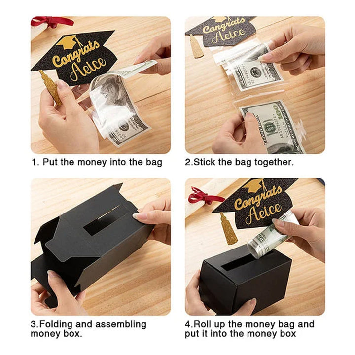 Personalized Glitter Graduation Cap Pull Out Money Gift Box Money Holder