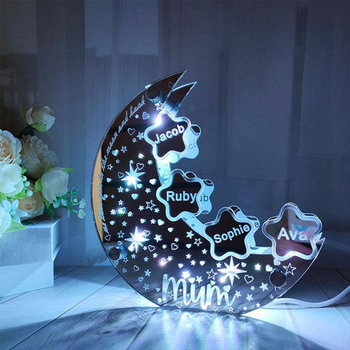 🌙【Mother's Day Personalized Moon LED Mirror Light】——Exclusive stars, light up your baby's name🌟
