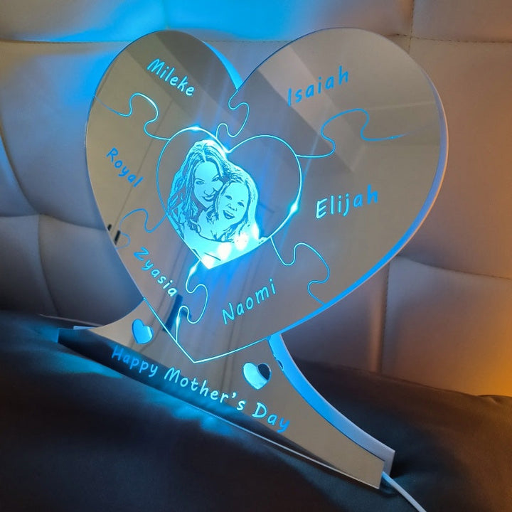 Personalized Photo Heart Puzzle Mirror Light