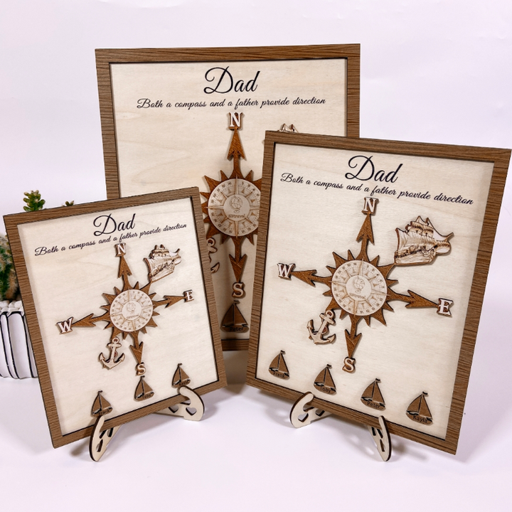 Personalized Wooden Compass Plaque – A Tribute to Dad