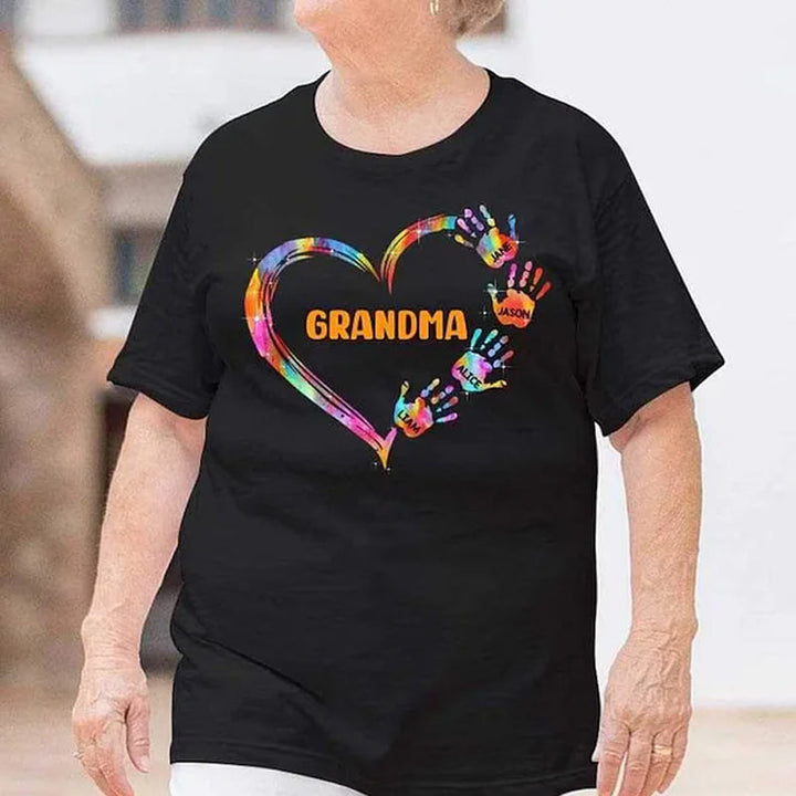 Personalized Colorful Heart Hand Print 100% Cotton T-Shirt Hoodie with Title and Kid Names