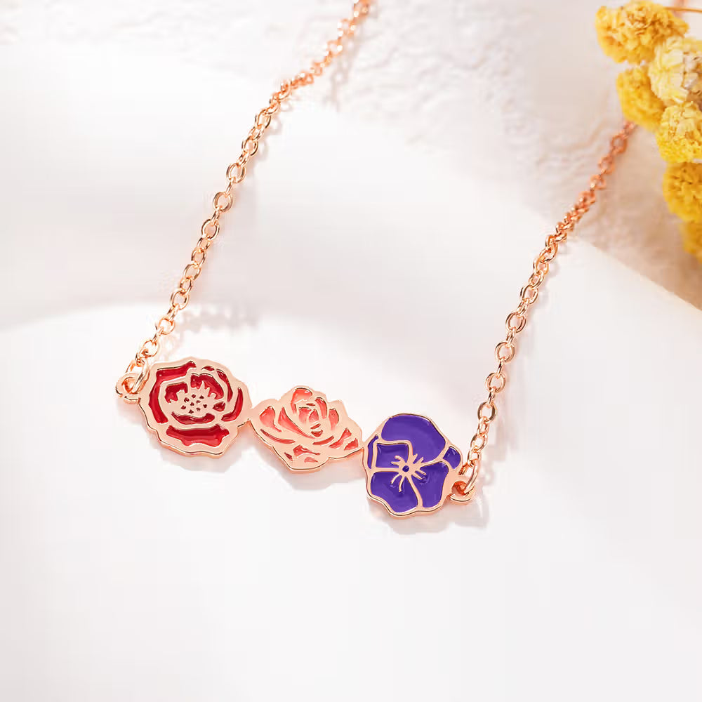 Personalized Birth Flower Necklace for Mom Grandma