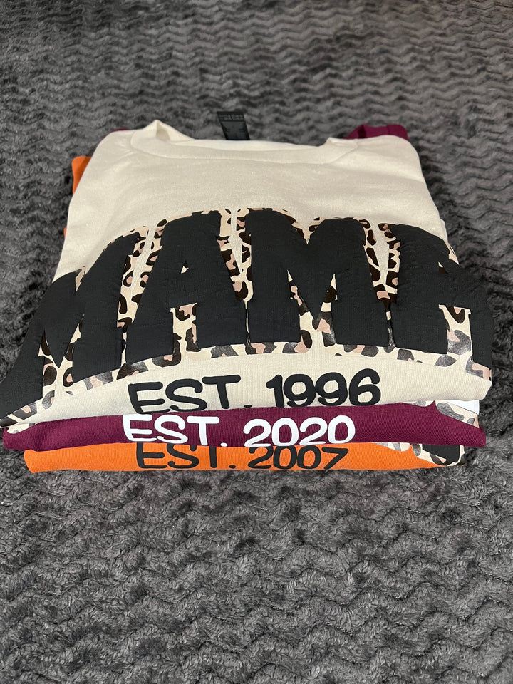 Mama Leopard Puff Print Personalized Sweatshirt or Hoodie with Kids Name Sleeve Gift Sweatshirt New Mom Sweatshirts gift