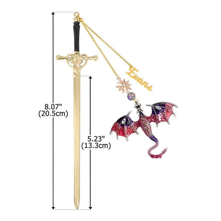 Customized Personalized Dragon Sword Pearl Star Fantasy Bookmark