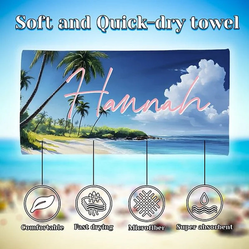 Personalized Tropical Beach Palm Tree Oversized Beach Towel