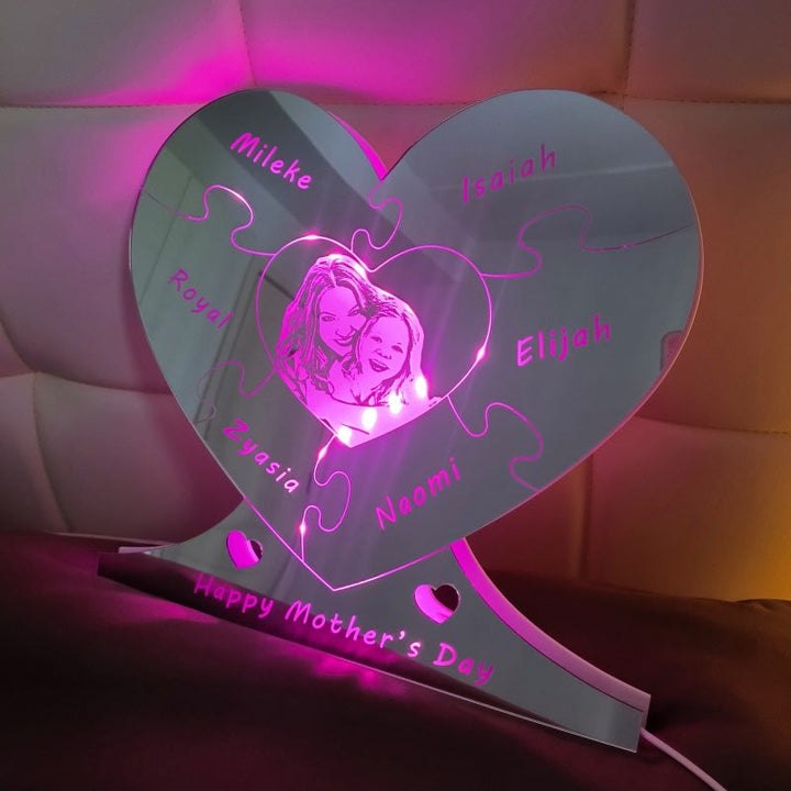 Personalized Photo Heart Puzzle Mirror Light
