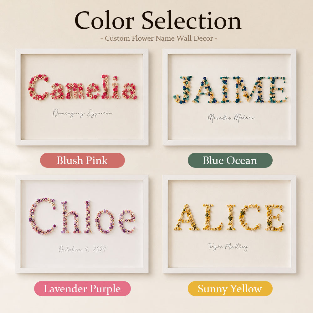 Personalized Dried Flower Name Frame – Custom Floral Wall Decor with Wooden Frame