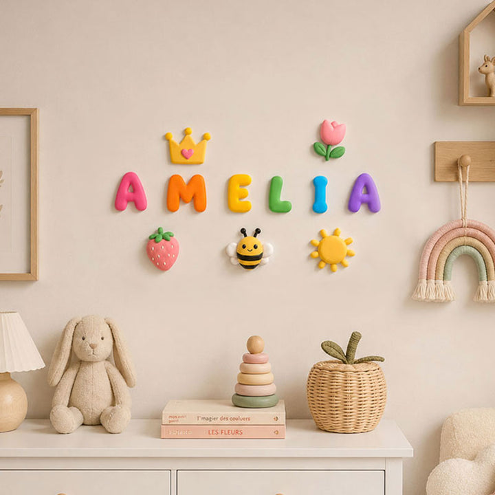 Personalized 3D Printed Name Sign with Cute Charms for Nursery & Kids Room
