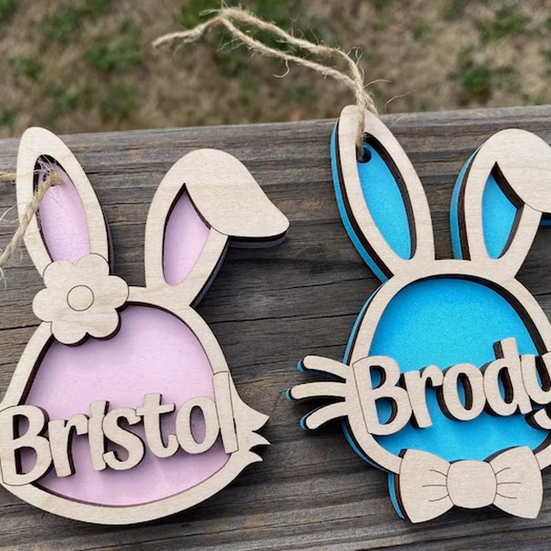 Personalized Wooden Easter Bunny Basket Tags