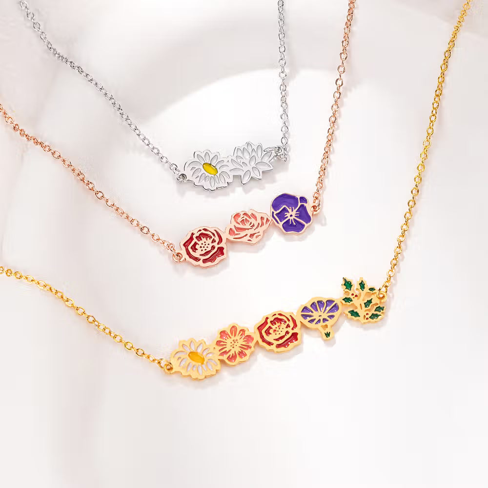 Personalized Birth Flower Necklace for Mom Grandma
