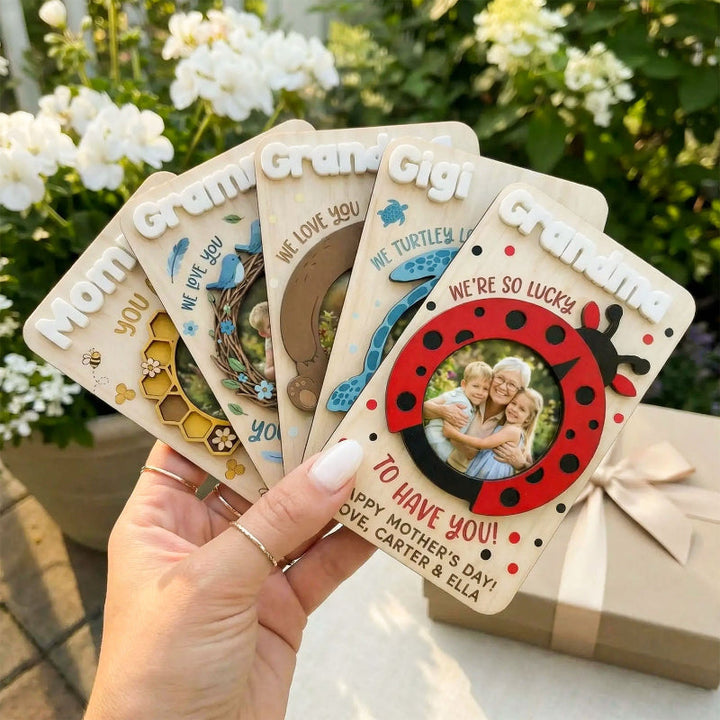 Personalized Animal Photo Holder Fridge Magnet, Custom Love You Picture Clip for Mom & Grandma, Mother's Day Photo Gift