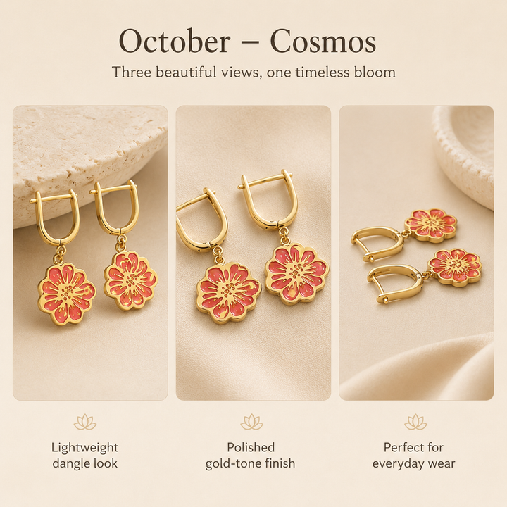 Personalized Birth Flower Dangle Earrings - Custom Birth Month Flower