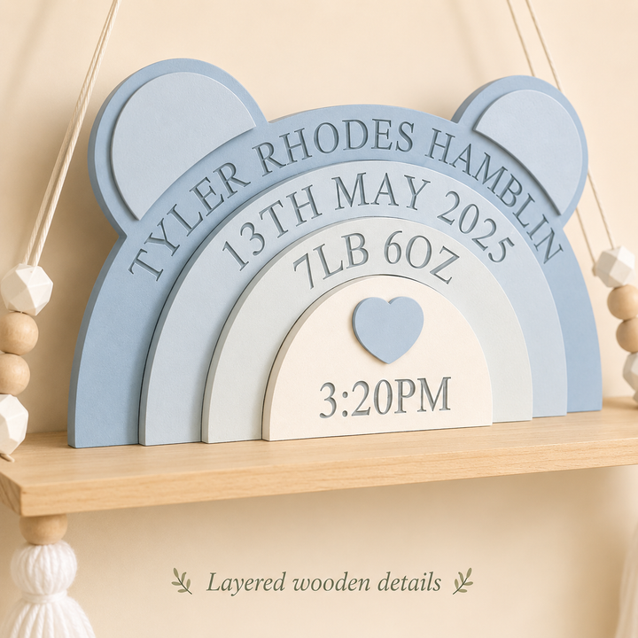 Personalized Bear Stacking Blocks — Creative Birth Record Keepsake