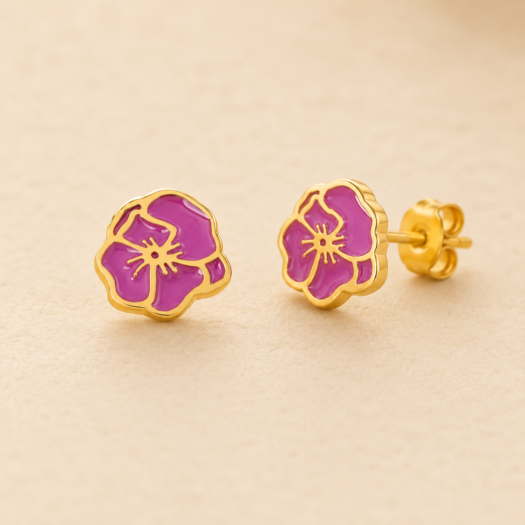 Personalized Birth Flower Stud Earrings for Her
