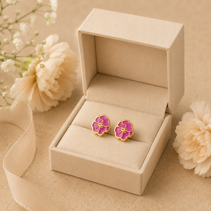 Personalized Birth Flower Stud Earrings for Her