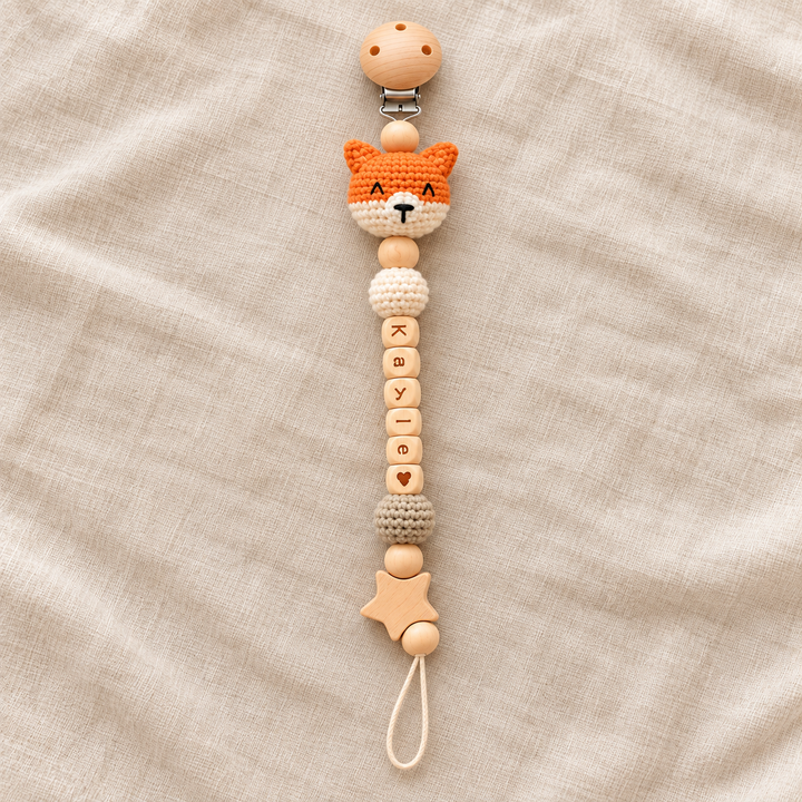 Personalized Crochet Pacifier Clip, Neutral Boho Pacifier Holder, Custom Name Baby Accessory, Newborn Baby Shower Gift
