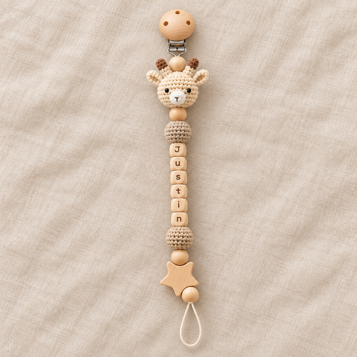 Personalized Crochet Pacifier Clip, Neutral Boho Pacifier Holder, Custom Name Baby Accessory, Newborn Baby Shower Gift