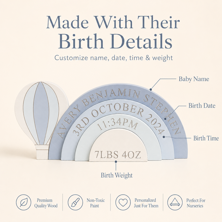 Personalized Hot Air Balloon Stacking Blocks— Creative Birth Keepsake