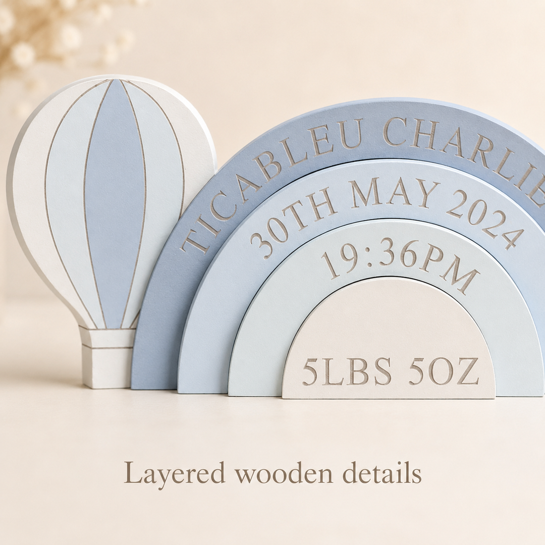 Personalized Hot Air Balloon Stacking Blocks— Creative Birth Keepsake