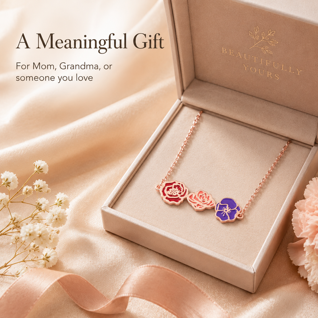 Personalized Birth Flower Necklace for Mom Grandma
