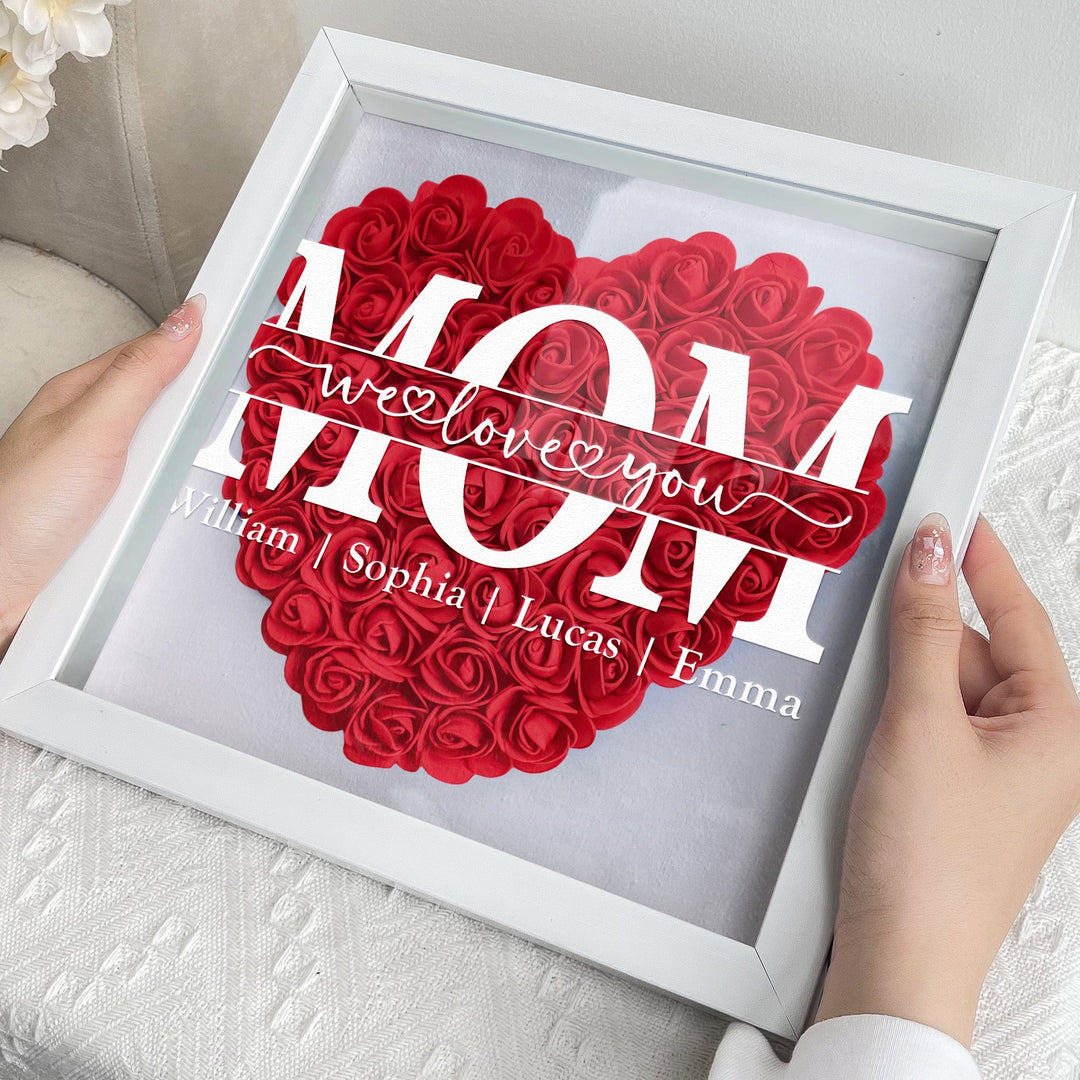 We Love You Mom - Personalized Flower Shadow Box With LED Light