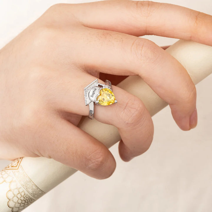 Personalized Zircon Grad Cap Heart Birthstone Ring