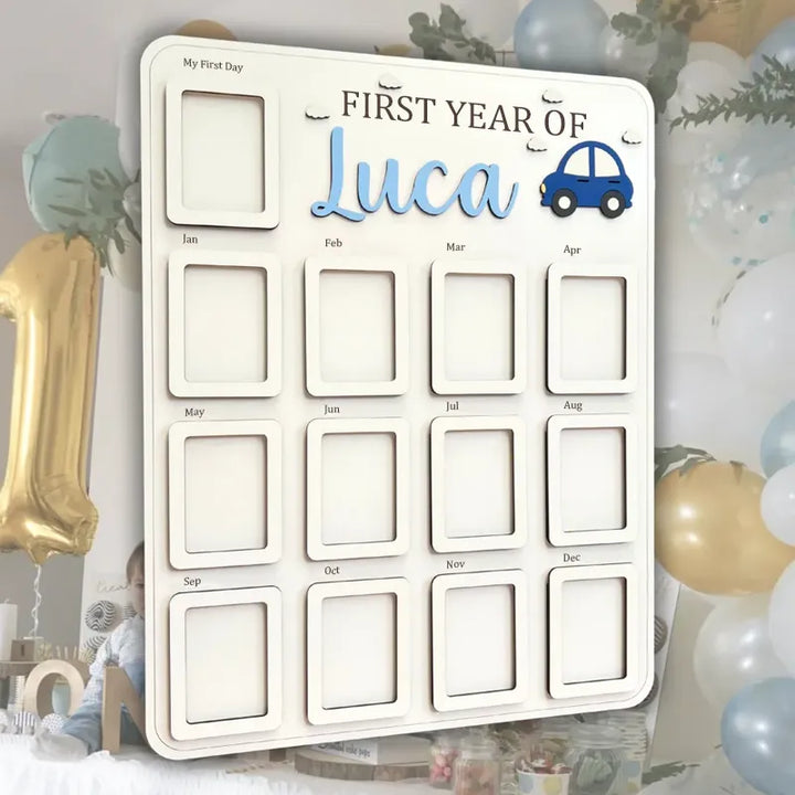 Little Blue Car – Personalized Baby’s First Year Photo Frame