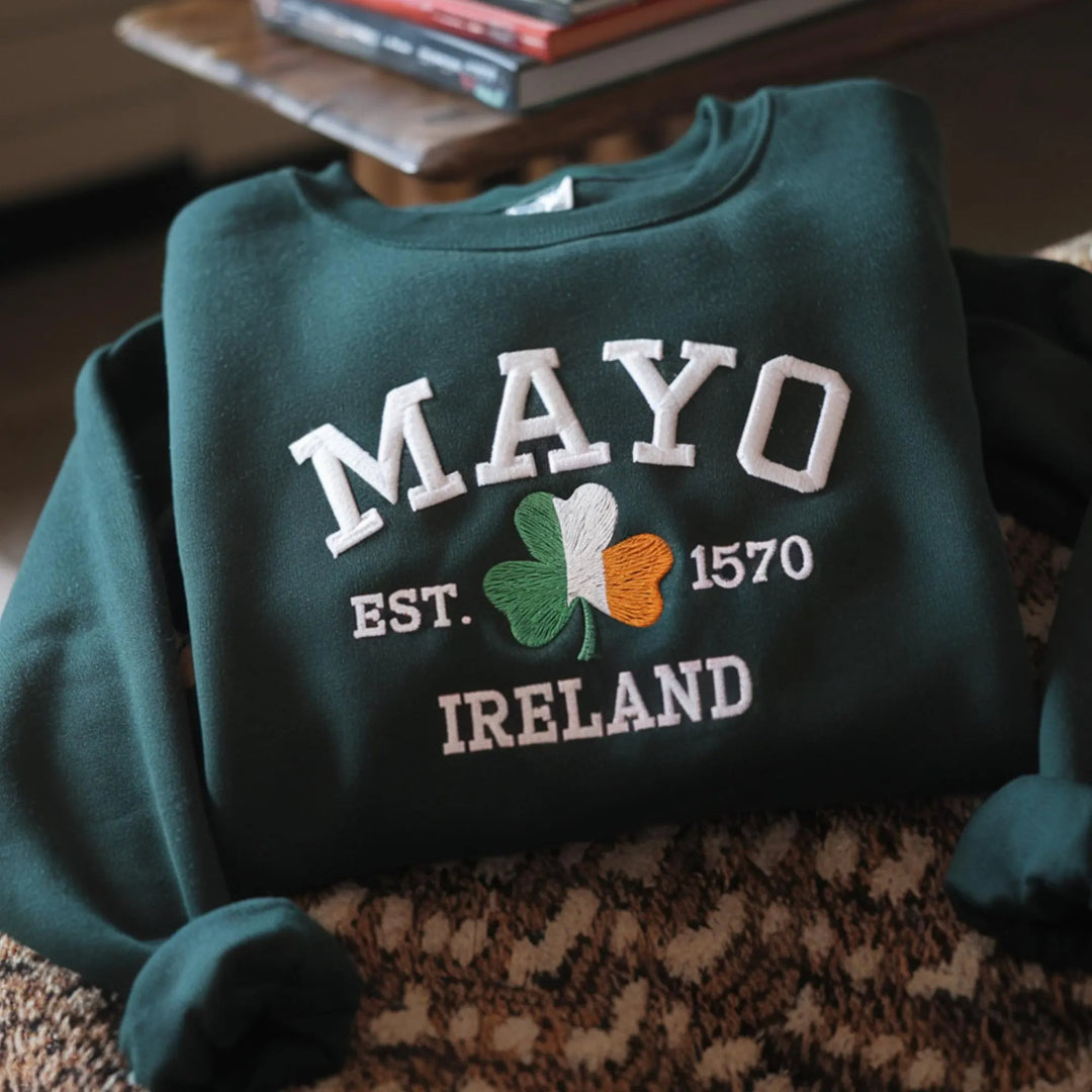 Custom City/County St Patrick's Day Embroidered Four Leaf Clover Sweatshirt