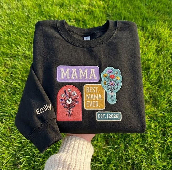 "Best Mom" Wildflower Embroidered Sweatshirt - Canvasgiftco