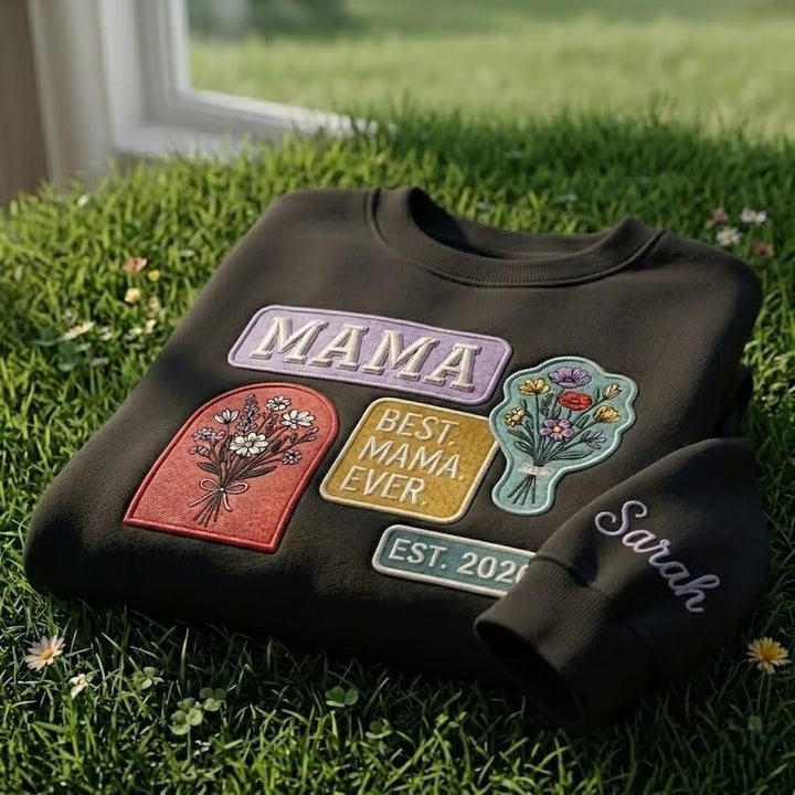 "Best Mom" Wildflower Embroidered Sweatshirt - Canvasgiftco