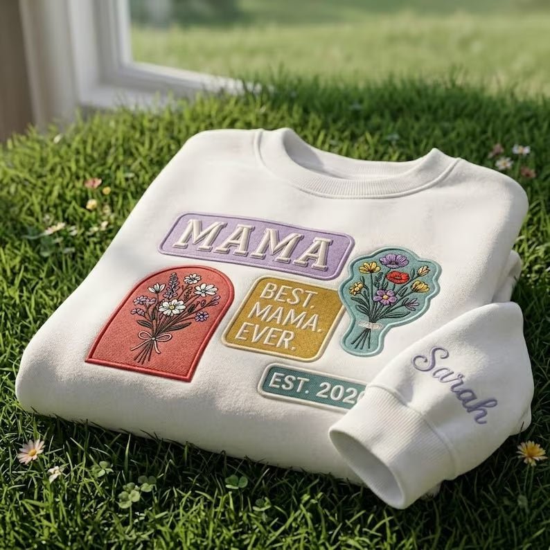 "Best Mom" Wildflower Embroidered Sweatshirt - Canvasgiftco