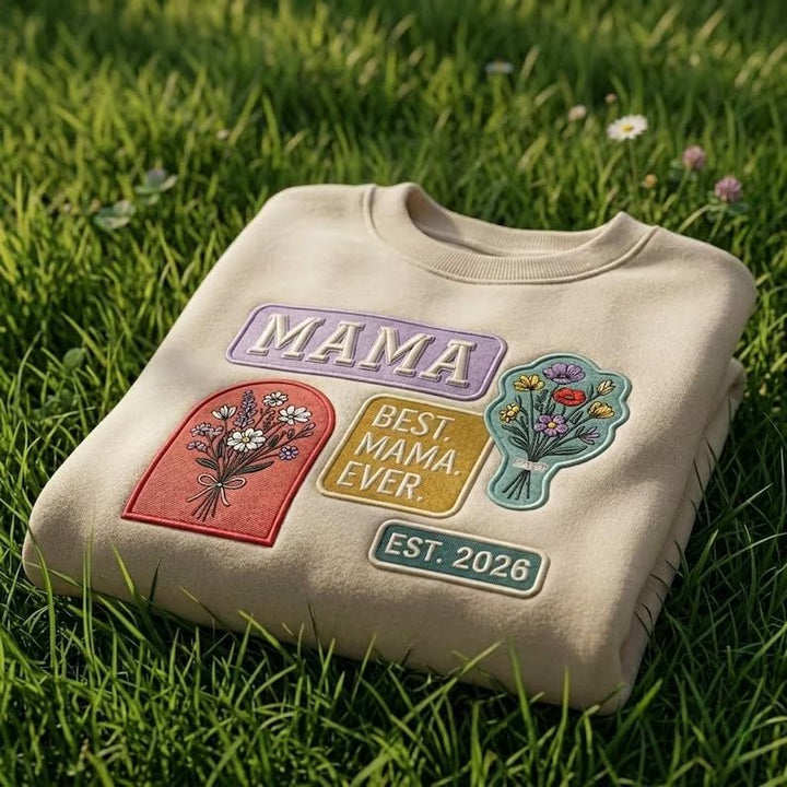 "Best Mom" Wildflower Embroidered Sweatshirt - Canvasgiftco