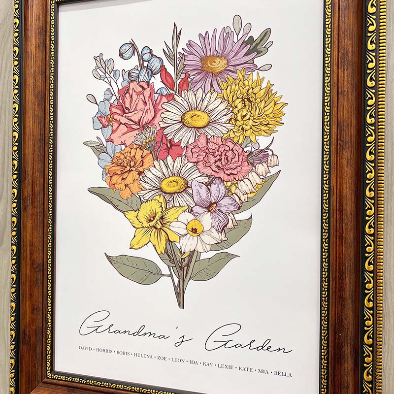 Birth Flower Family Bouquet Custom Names Frame Pro - Canvasgiftco
