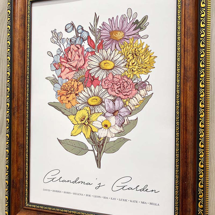 Birth Flower Family Bouquet Custom Names Frame Pro - Canvasgiftco