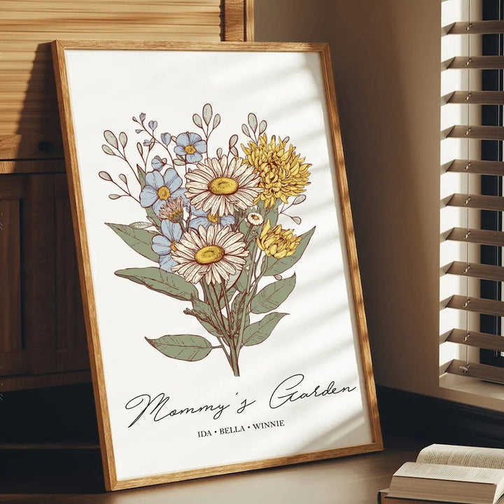 Birth Flower Family Bouquet Custom Names Frame Pro - Canvasgiftco