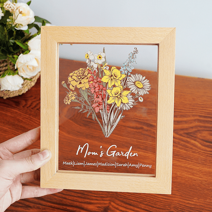Birth Flower Family Bouquet Personalized Names Light - Canvasgiftco