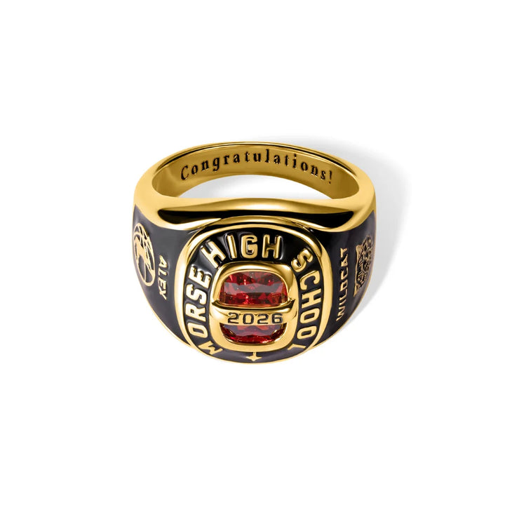 Your Grad Story, Stuck in Stone - Custom Birthstone Class Ring Engraved School Name - Gift for High School/University Graduates