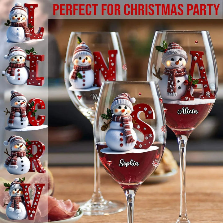 Engraved Snowman Christmas Wine Glass with Name