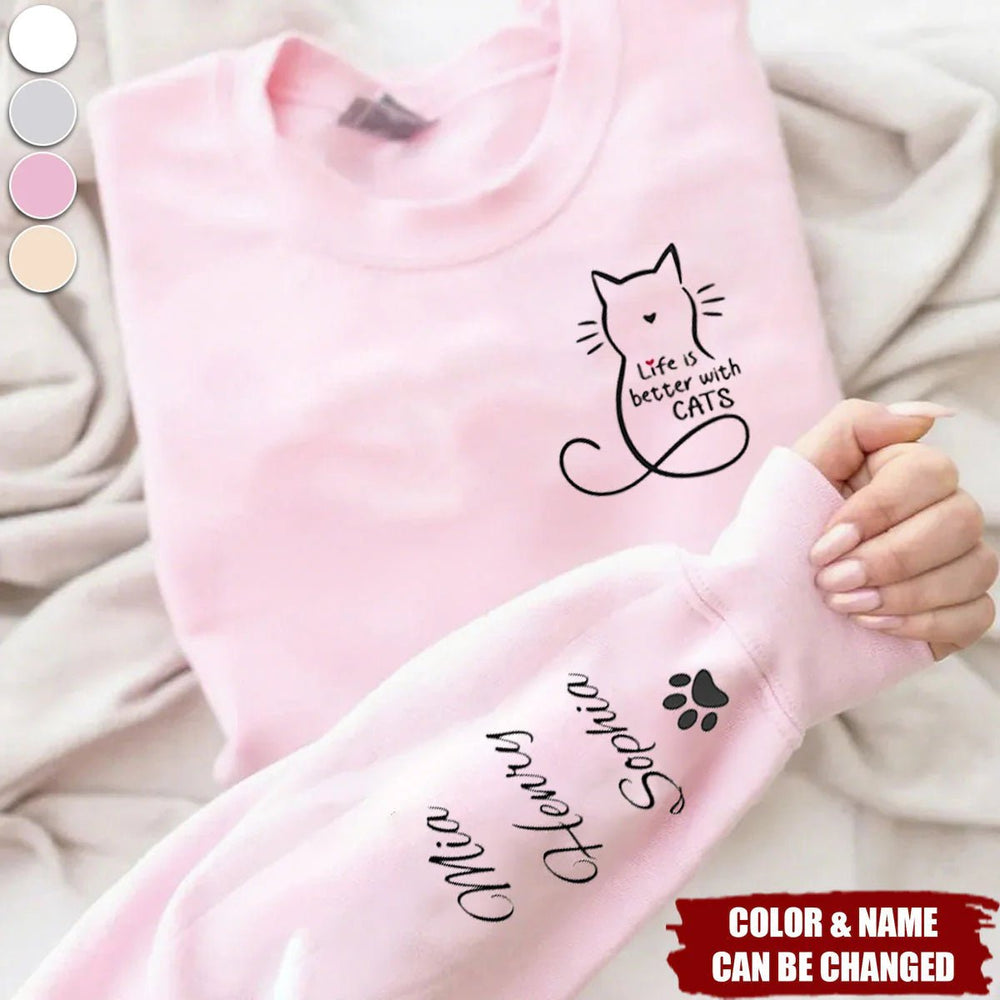 "Cat Hair, Don't Care" Patterned Sleeve Sweatshirt – Personalized Gift for Cat Lovers - Canvasgiftco