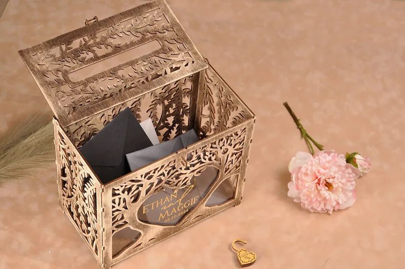 Classic wedding card box with slots and a clasp. - Canvasgiftco