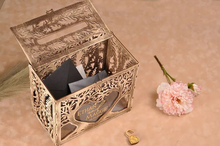 Classic wedding card box with slots and a clasp. - Canvasgiftco